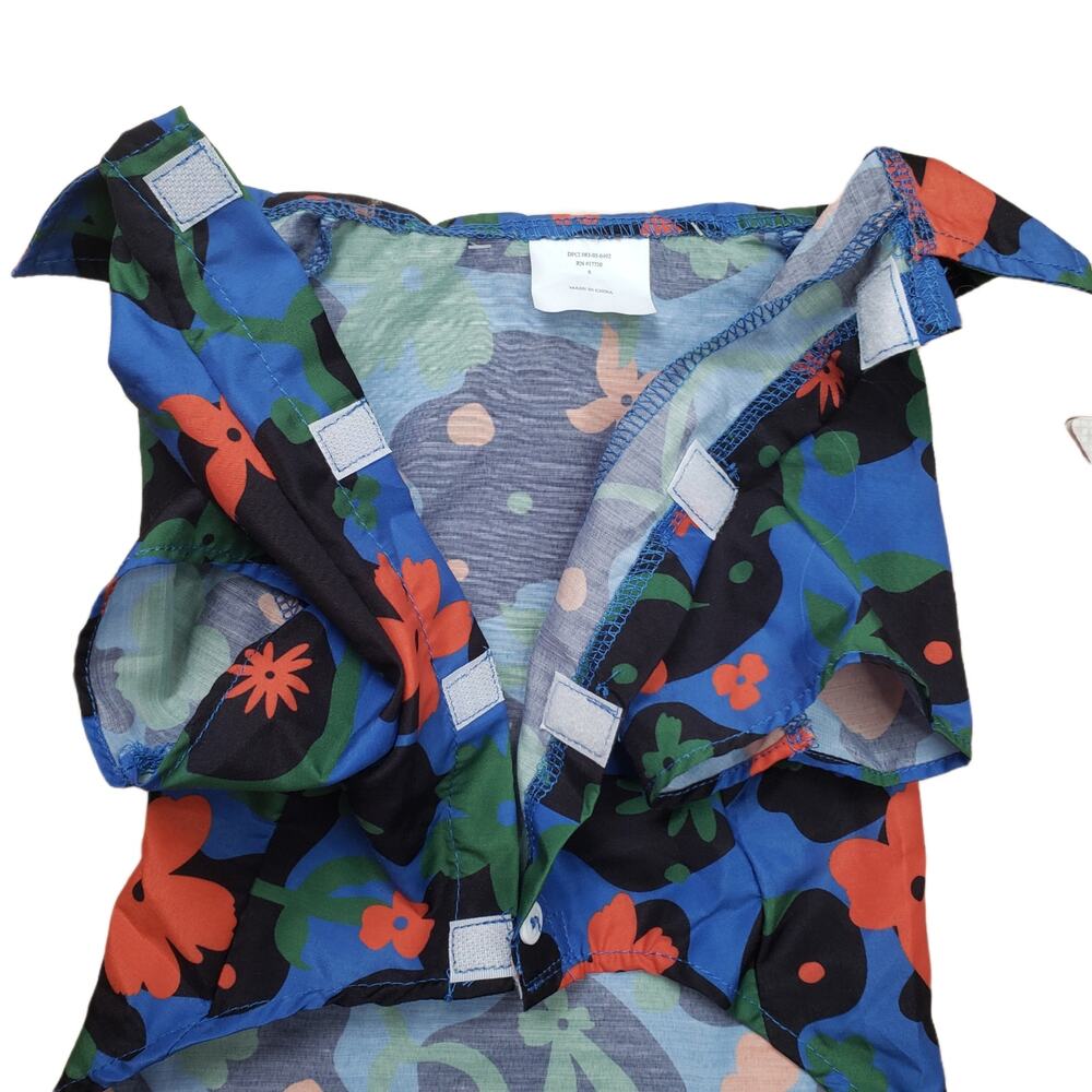 DOGGIE HAWAIIAN SHIRT BLUE BLACK ORANGE & GREEN FLORAL SIZE SMALL VELCRO CLOSURE - Picture 3 of 4